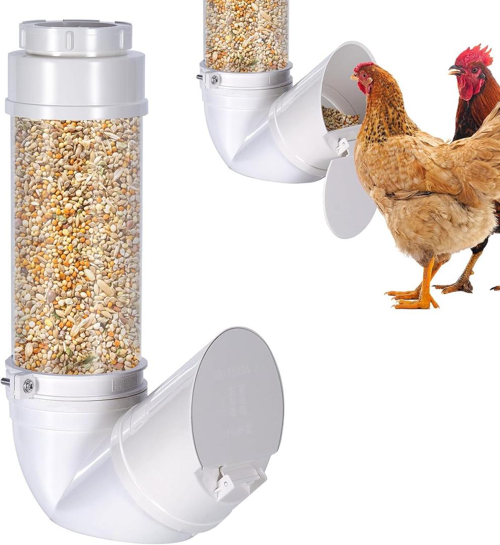 6Lbs PVC Poultry Gravity Feeder Large Hanging Automatic Chicken Feeder Port | Chicken Feeder No Waste with Lid and Visual Tube Poultry Hanging Chicken Coop Feeder Port for Quails,Ducks,Turkeys,Geese