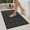 Uphome Black Bathroom Rugs, Modern Non-Slip Bath Mat, Super Absorbent Ultra-Thin Solid Toilet Rug, Machine Washable Quick Dry Checkered Fit Under Door Bath Mats for Bathroom Sink Tub, 16x24 inch