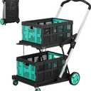 8-in-1 Collapsible Shopping Cart, 350 lbs Capacity Grocery Cart on Wheels, Foldable Shopping Cart with 2 Storage Crates for Shopping, Warehouse, Supermarket and Picnic, Blue