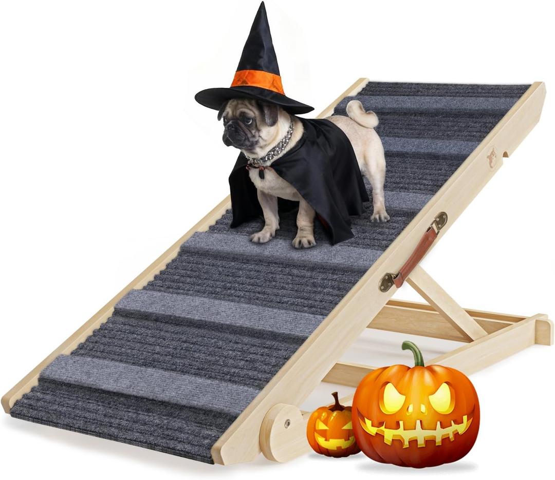Dog Ramp for Bed, Folding Wooden Pet Ramp for Small Large Dogs Cats, 7 Adjustable Height from 10.8" to 26.6", Portable Stable Dog Pet Steps for Car Couch High Bed, Supports Up to 200lbs