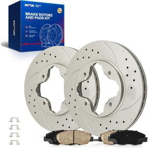 KAX Front Brake Kit, Drilled and Slotted Brake Rotors, Ceramic Brake Pads | Fits Honda Accord 1990 1991 1992 1993 1994 1995 1996 1997, CL 1997 2.2L, Automotive Replacement Brake Kit