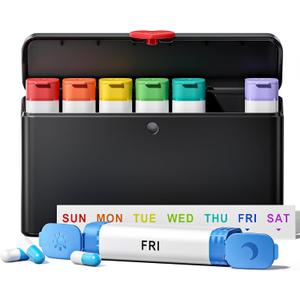 Odaro Weekly Pill Organizer 2 Times a Day, Large Pill Box 7 Day, Daily Twice Am Pm Medicine Organizer, Travel Contaniner for Medicine, Vitamin and Supplement, Black