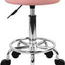 KKTONER PU Leather Round Rolling Stool with Foot Rest Swivel Height Adjustment Spa Drafting Salon Tattoo Work Office Massage Stools Task Chair (Pink)