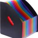 13 Pockets Expanding Accordion File Organizer, 10" x 12", Expandable A4/Letter Size Folder, Standing Document Storage Organizer for Desktop (Black Cover and Rainbow Pockets, 13 Pockets)