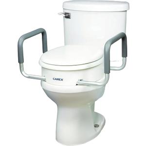 Compass Raised Toilet Seat with Arms, Round Toilets, 3.5 Inch High, Elevated Toilet Riser with Removable Padded Handles, Easy On and Off, Support 250 lbs, White