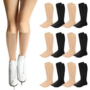 Giegxin 8 Pairs Figure Skating Socks Ice Skating Socks for Girls Women Roller Skate High Tight Knee Light Opaque Nylon Sock for Kids, One Size
