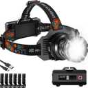 Rechargeable Headlamp Super Bright, High Lumens Head Lamp with 9 Modes, Zoomable Headlamp for Adults 90 Adjustable, IPX7 Waterproof High Power Head Light for Fishing Camping (1 Pack, Black)