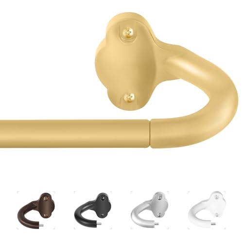 TVWOO Gold Wrap Around Curtain Rods:5/8" Small Blackout Adjustable Window Curtain Rod for Bedroom Kitchen Apartment Renter Friendly,Room Darkening Curved Drapery Rods Easy Install,Brass Golden 36-72"