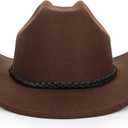 Classic-Western-Cowboy-Hat Upturn-Brim Felt-Cowgirl-Hat Rodeo-Hats with Belt for Women Men (Fit for 22.4-23.2") (Brown)