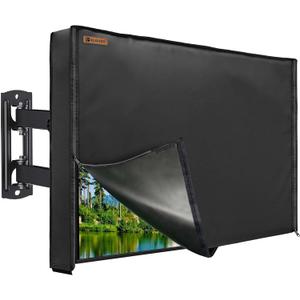 IC ICLOVER Outdoor TV Cover 50 Inch, 600D Heavy Duty Waterproof & Weatherproof TV Protector with Zipper Access & Roll-up Front Flap with Bottom Cover, Television Enclosure for Outside Flat Screen TV (Black)