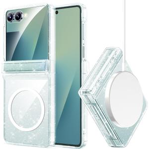 Miimall for Samsung Flip 7 Case Clear Glitter Sparkly Shiny Bling Sparkle [Compatible with MagSafe] Hinge Protection Transparent Hard Shockproof Cover for Z Flip 7 Cases Clear Magsafe, Clear Shimmer