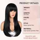 Wig with Bangs Long Straight Wig for Women, Layered Heat Resistant Synthetic Wigs for Daily and Party Use(Black, 26 Inch)