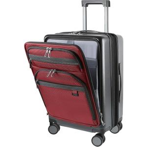 KROSER Hardside Expandable Carry On Luggage 22x14x9 Airline Approved With Front Business Pockets, 20 Inch Suitcases with Wheels, Carry on Suitcase with TSA Lock & USB Port, Black-Dark Red