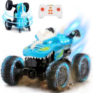 JICUICUI Dinosaur Monster Truck Toys - Remote Control Monster Truck with Light, Mini Dinosaur Toys for Kids,Rechargeable RC Truck with360 Spins and Drifting, Remote Control Car for Boys 4-7