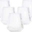 N9R 24 Count 12oz Clear Plastic Wine Cups - Elegant Origami Ripple Design, Shatterproof & Disposable for Whiskey, Cocktail, Champagne, Parties, Weddings, Events