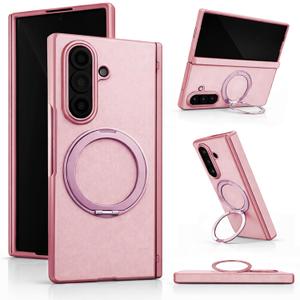 Genuine Leather Case for Samsung Galaxy Z Fold 7, Slim MagSafe Compatible Cover with Hinge Protection, Military-Grade Drop Protection, 360° Rotating Magnetic Kickstand (Pink(Pink Trim))