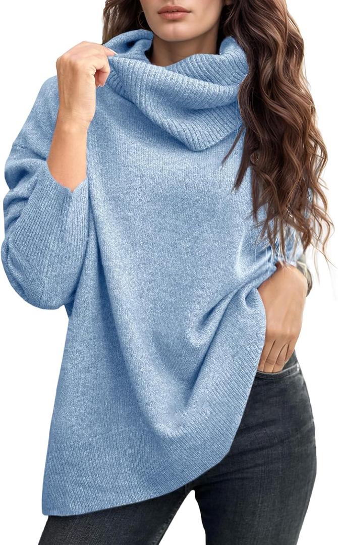 UNCLECAT Women's Oversized Turtleneck Sweaters Winter Long Sleeve Pullover (Blue, M)