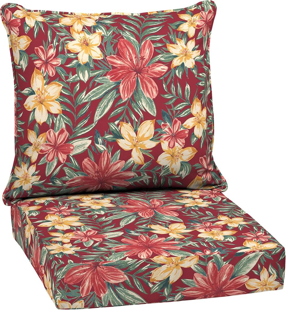 Arden Outdoor Deep Seat Cushion Set, 24 in x 24 in, Weather-Proof, Rain-Proof, Fade Resistant Patio Cushion for Chair, Sofa, and Couch Ruby Clarissa, 1 Pack