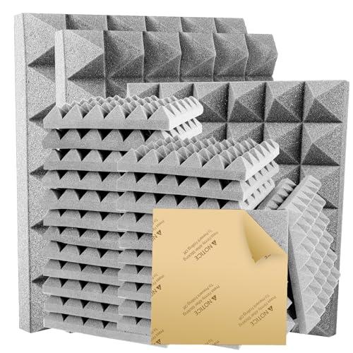 19 Pack Pyramid Acoustic Panels 12" X 12" X 2" Sound Proof Foam Panels with Self-Adhesive Acoustic Foam Panels of High Density Fast Expand Studio Soundproof Wall Panels-Grey