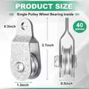 Yaocom 40 Pcs Single Pulley Block Wheel Bearing Inside Cable Roller Single Snatch Cable Pulley Block Hanging Rope Accessory for 6mm/ 0.23 and 8mm/ 0.31'' Wire Rope, up tp Load 550 Lbs (2.7 x 1.3 Inch)