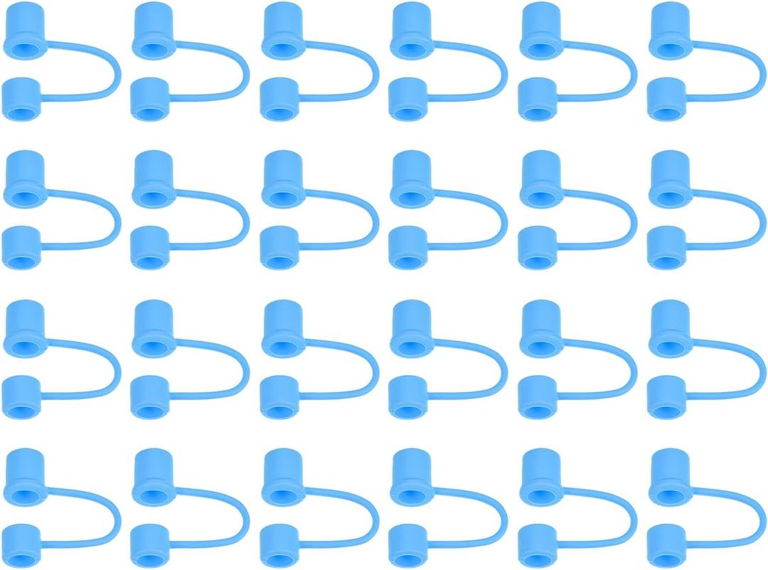 uxcell 24Pcs Straw Cover Cap, Blue Silicone Straw Tips Cover Fits 10mm/0.39" OD Drinking Straws, Reusable Dust-Proof Straw Tips