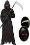 Grim Reaper Halloween Costume with Glowing Red Eyes for Kids, Scythe Included XL