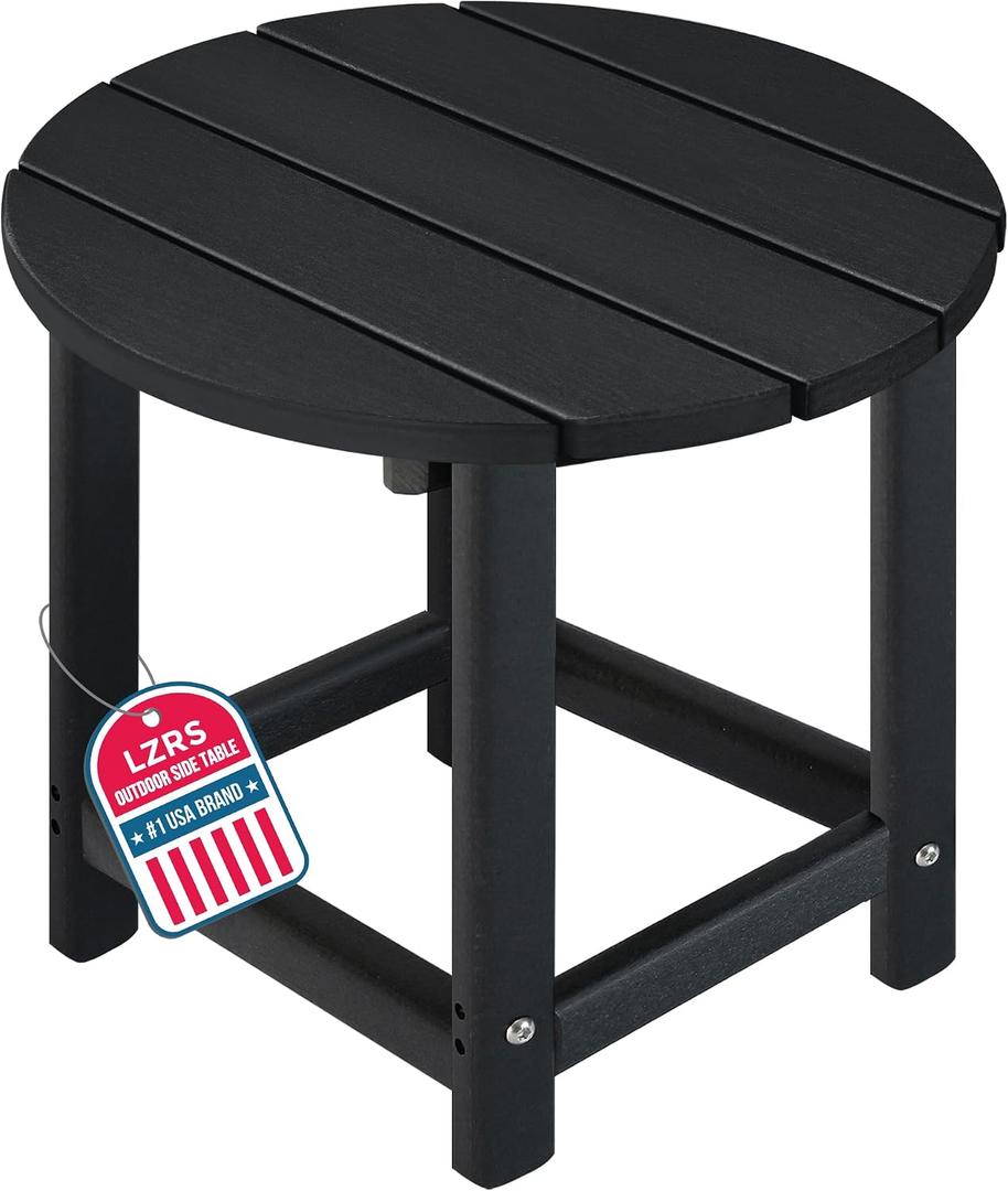 LZRS Round Adirondack Patio Side Table End Table, Outdoor Side Tables for Patio, Backyard, Pool, Indoor Companion, Easy Maintenance & Weather Resistant(Black)