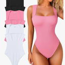 OQQ Women's 3 Piece Bodysuits Sexy Ribbed Strappy Square Neck Sleeveless Tummy Control Tank Tops Bodysuits M
