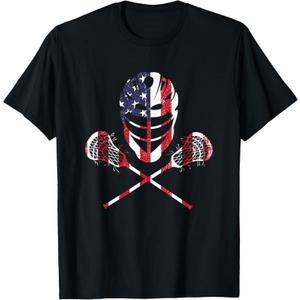 Lacrosse American Flag Lax Helmet Sticks 4th of July T-Shirt, S