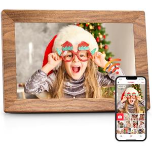 Frameo 10.1" Digital Picture Frame with 32GB Memory WiFi Electronic Photo Frame Wood 1280 x 800 IPS Touch Screen Auto-Rotate Slideshow Wall Mountable Share Photos/Video Remotely Anywhere