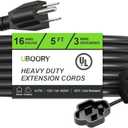 Outdoor Extension Cord Waterproof 5 FT, Black 16/3 SJTW Heavy Duty, Flexible 100% Copper 3 Prong Extension Cord for Lawn, Garage,UL Listed