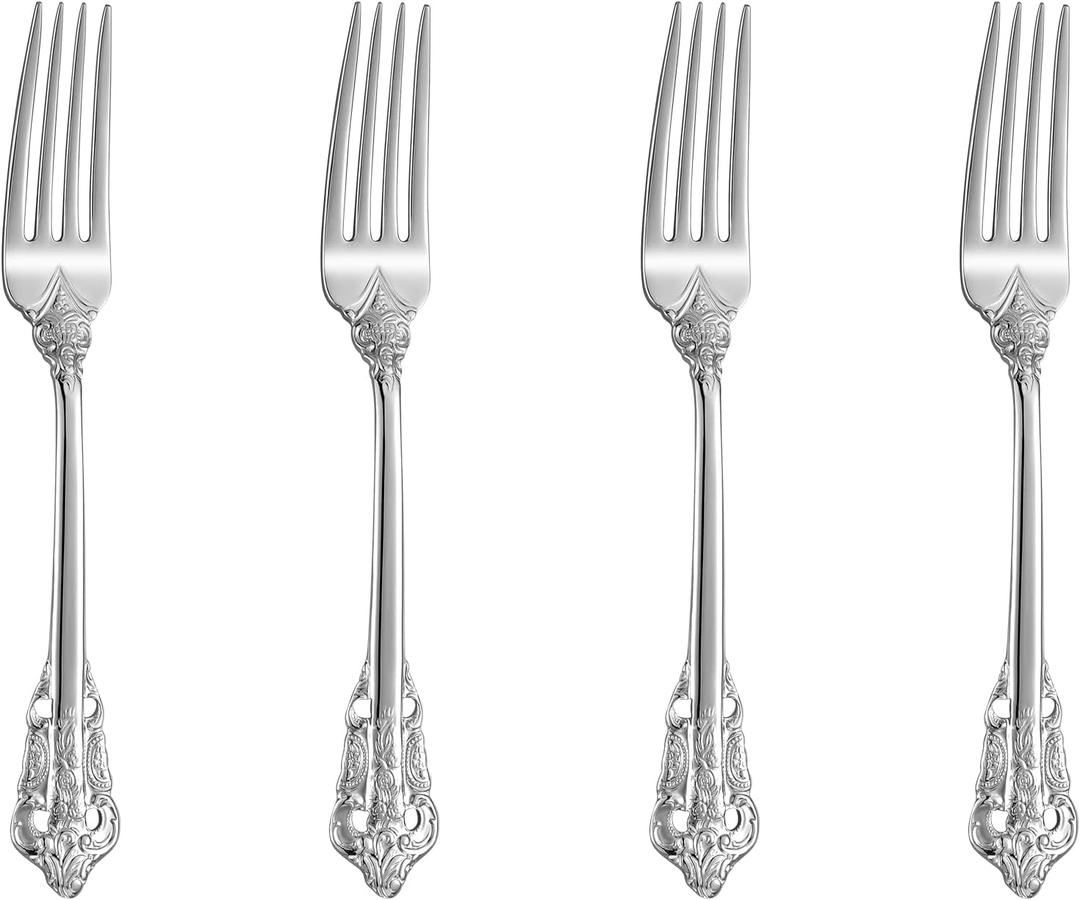 KEAWELL Luxury 5.9" Appetizer Forks, 18/10 Stainless Steel, Set of 4, Gorgeous Cocktail Forks/Dessert Forks (Silver)