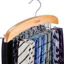 Tie Rack Hanger for Closet: Ohuhu 24 Folding Hooks Tie Hangers for Men Wooden Tie Holder Organizer Space Saving Necktie Storage 360 Degree Rotating Ties Belts Scarves Tank Tops Accessories-Burlywood (1 Pack)