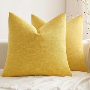 MIULEE Pack of 2 Decorative Farmhouse Linen Pillow Covers Rustic Boho Accent Outdoor Couch Throw Pillow Covers for Cushion Bed Sofa Living Room Home Decor 18x18 Inch Yellow MIULEE Pack of 2 Decorative Farmhouse Linen Pillow Covers Rustic Boho Accent Outdoor Couch Throw Pillow Covers for Cushion Bed Sofa Living Room Home Decor 18x18 Inch Yellow