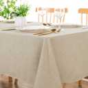 DWCN Faux Linen Tablecloth Rectangle - Beige Tablecloths Fabric Waterproof Spill-Proof Wrinkle and Stain Resistant Decorative Farmhouse Table Cover for Kitchen Dining Party, 54 x 54 Inch, 2 PC