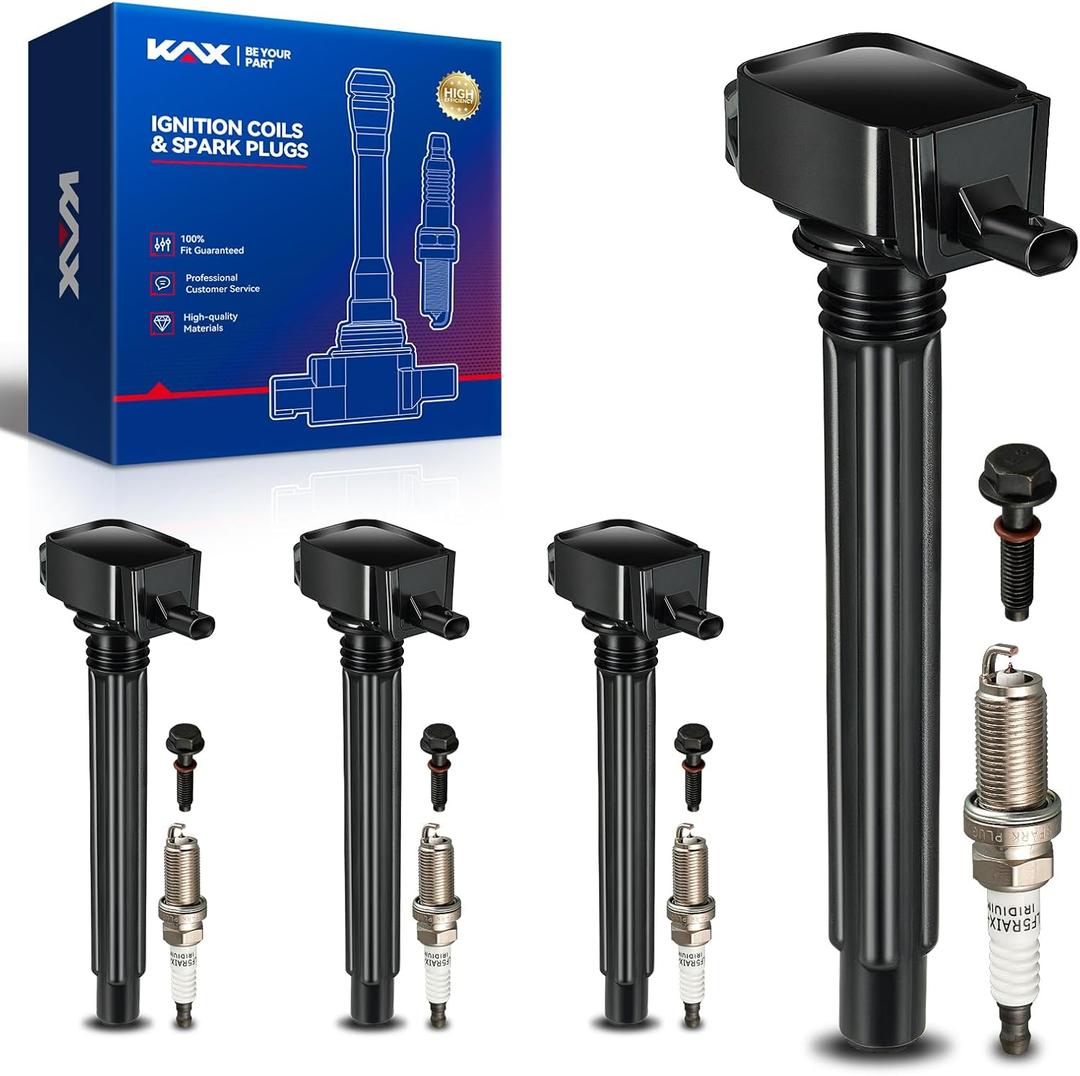 KAX 4-Pack Ignition Coils and Double Iridium Spark Plug Set for Jeep Cherokee 2014-2022 2.4L, Compass 2018-2022, Renegade 2015-2021 2.4L, Chrysler 200, Dodge Dart, Ram ProMaster City, Fiat 500X, UF751