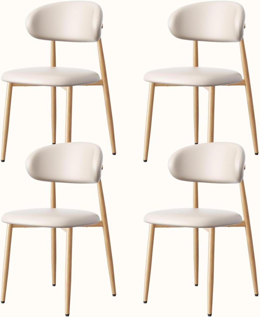 Upholstered Dining Chairs Set of 4 Mid-Century Modern Kitchen & Dining Room Chairs with PU Leather Seat and Backrest Ergonomic Sillas de Comedor(Original/Beige)