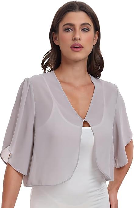 Womens Chiffon Cropped Cardigans Lightweight Sweaters Short Sleeve Bolero Shrugs for Dress
 M