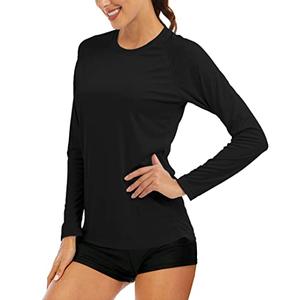 MAGCOMSEN Rash Guard Women Long Sleeve Swim Shirts for Women UV Protection Shirts Fishing Shirts for Women Hiking Shirts for Women Mosture Wicking Black.XS