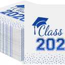 Horaldaily 100 Class of 2026 Graduation Disposable Paper Decorativeeon Napkins, White and Blue Foil dots, College High School Grad Celebration Hand Towel for Party Dinner Kitchen Bathroom