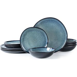 AmorArc Ceramic Dinnerware Sets,Handmade Reactive Glaze Stoneware Plates and Bowls Set,Highly Chip and Crack Resistant | Dishwasher & Microwave Safe Dishes Set,Service for 4 (12pc) (Matte Ceylon Blue) AmorArc Ceramic Dinnerware Sets,Handmade Reactive Glaze Stoneware Plates and Bowls Set,Highly Chip and Crack Resistant | Dishwasher & Microwave Safe Dishes Set,Service for 4 (12pc) (Matte Ceylon Blue)