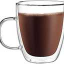 CNGLASS Large Double Wall Glass Coffee Mug 17 oz,Insulated Glass Coffee Cups with Handle,Set of 1