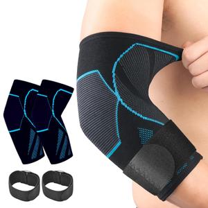 Arm & Elbow Compression Sleeve(1 Pair)Tennis Elbow Braces for Tendonitis and Tennis Elbow Arm Guards Supports golfer tennis elbow relief for women & men, elbow sleeve for weightlifting (Medium, Black/Blue)