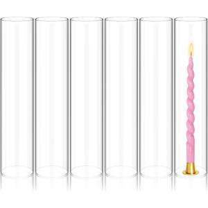 Showgeous 6 PCS Hurricane Candle Holder, D:3" H:14" Open Ended Glass Candle Cylinder Sleeve, Clear Glass Cylinder Candle Holder, Open Flame Candle Chimney Tube Cover, Bottomless Cylindrical Glass