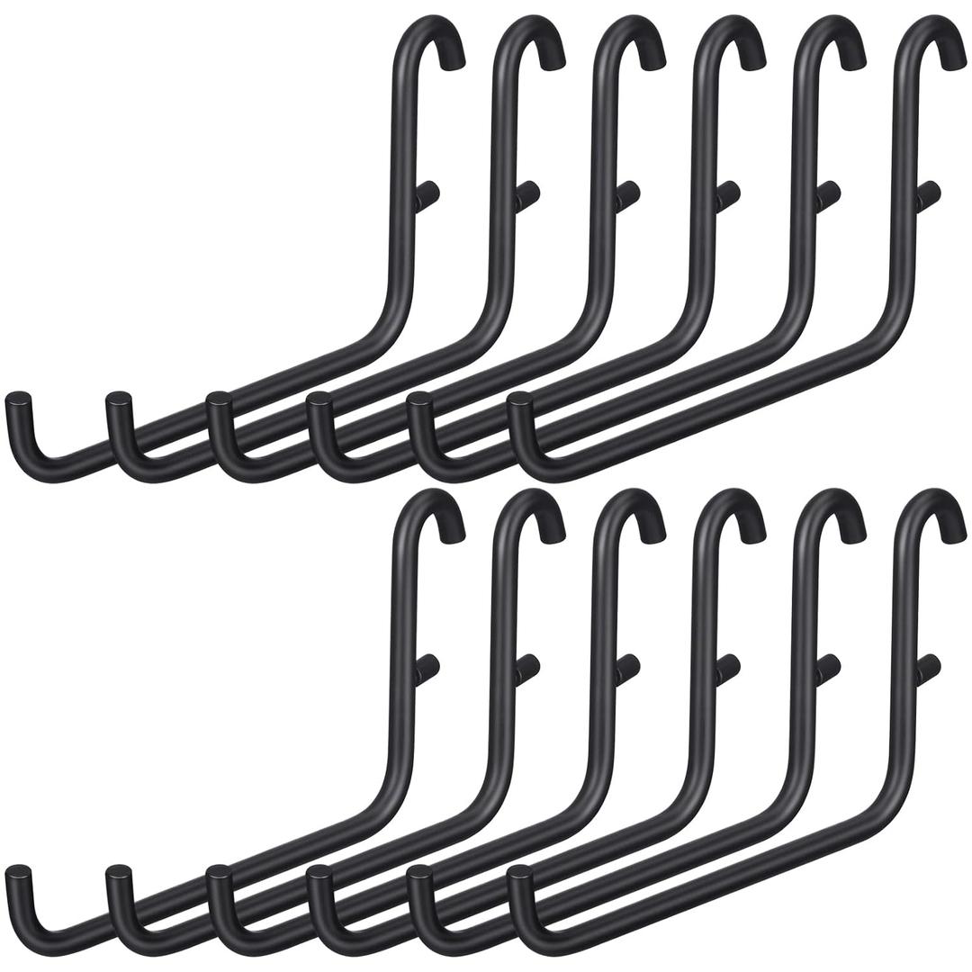 GlikCeil 12 Pcs Pegboard Hooks, 6 x 9.5 Centimeters, Black Pegboard Accessories Compatible with IKEA/Skadis Long Metal Storage Hooks for Home Office Indoor Tool Supply