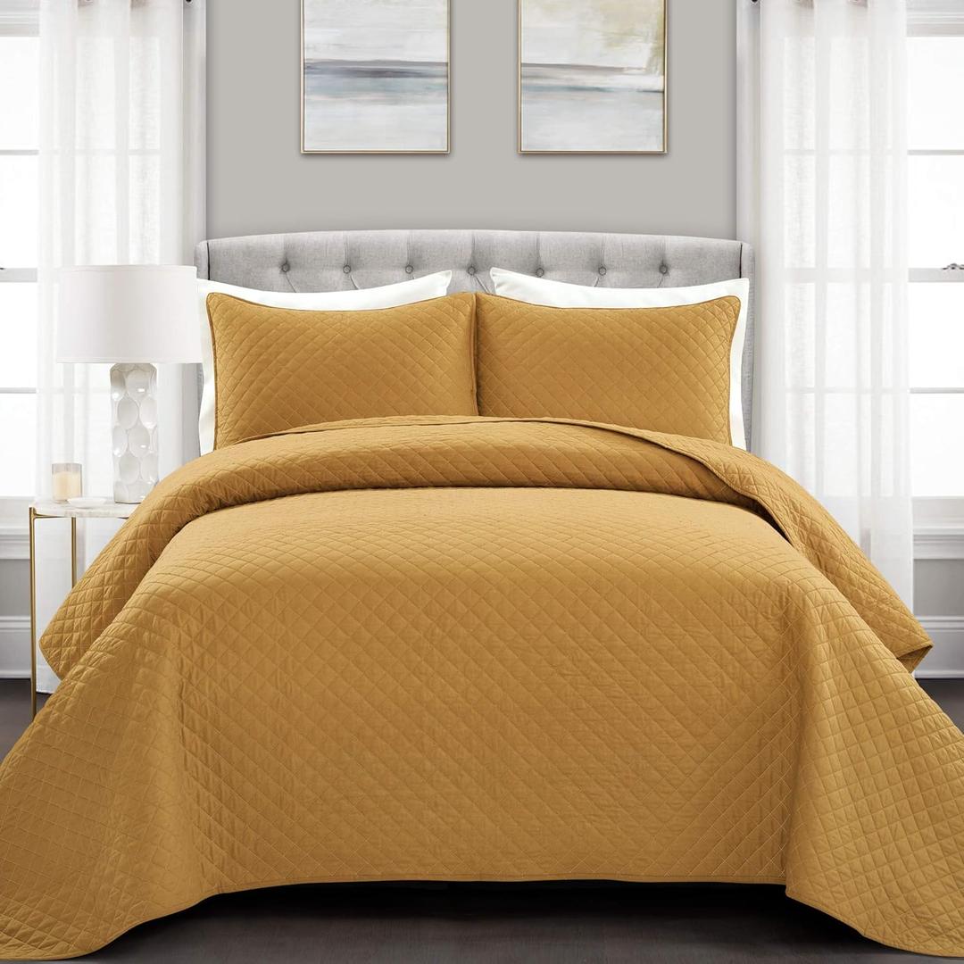 Lush Decor Ava Quilt Diamond Pattern Solid 3 Piece Oversized Bedding Blanket Bedspread Set - King - Mustard Lush Decor Ava Quilt Diamond Pattern Solid 3 Piece Oversized Bedding Blanket Bedspread Set - King - Mustard