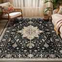 Area Rugs 5'x7' Washable Non-Slip, Floral Vintage Distress Print Pattern Medallion Carpet for Living Room Bedroom Dining Room, Black Brown Neutral Dark Tan