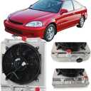 4 Row Aluminum Radiator + Shroud + Fan For 92-00 93 94 95 96 97 98 99 Honda Civic EJ EK EG DEL D15 D16