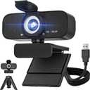 1080P Full HD Webcam with Built-in Microphone and Rotatable Tripod, Privacy Cover, for Desktop PC or Laptop Computer-Style1