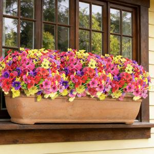 16 Bundles Artificial Flowers for Outdoors Fake Flowers Faux Plants for Indoor Outside Garden Porch Window Box Hanging Planters Home Farmhouse (4 Colors)